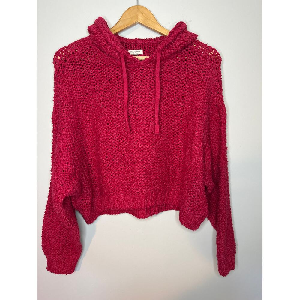 Anthropologie Pilcro NWOT Sailcloth Hooded Sweater Red Raspberry Oversized‎ Sz M